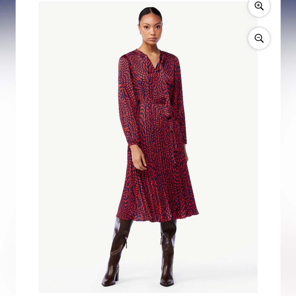 SCOOP Blouson Sleeve Belted Waist Pleated Oversized Midi Dress